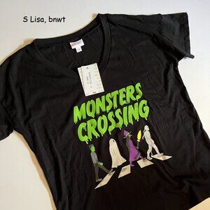 Small Lularoe Lisa v-neck T, Halloween, Monster Crossing